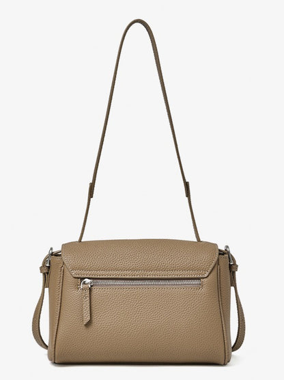 Sac bandoulière à rabat en cuir véritable grain litchi avec bandoulière réglable