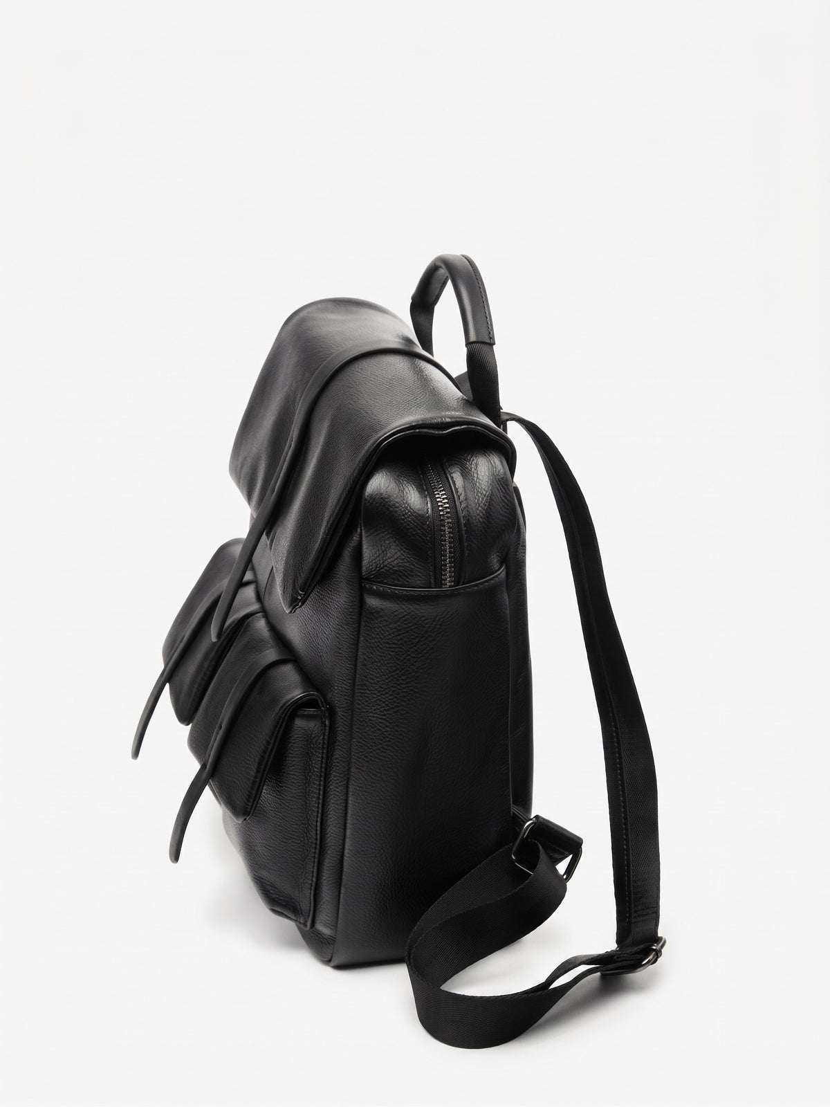 Sac à dos à rabat en cuir véritable grainé grande capacité minimaliste