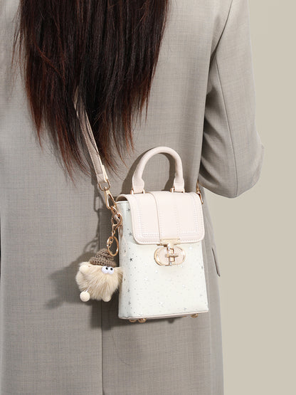 Romantic Star Vegan Eco-Leather Flap Mini Phone Handbag with Fluffy Charm