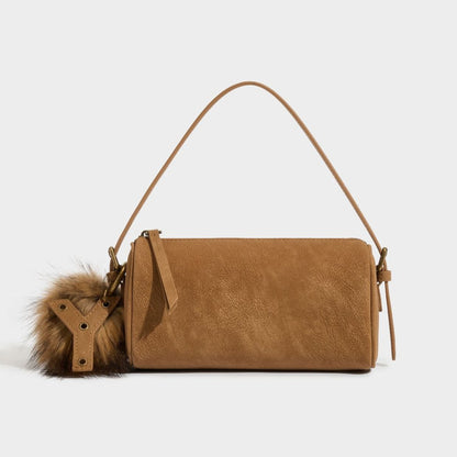 Rustic Matte Genuine Leather Cylinder Distressed Crossbody Clutch Bag