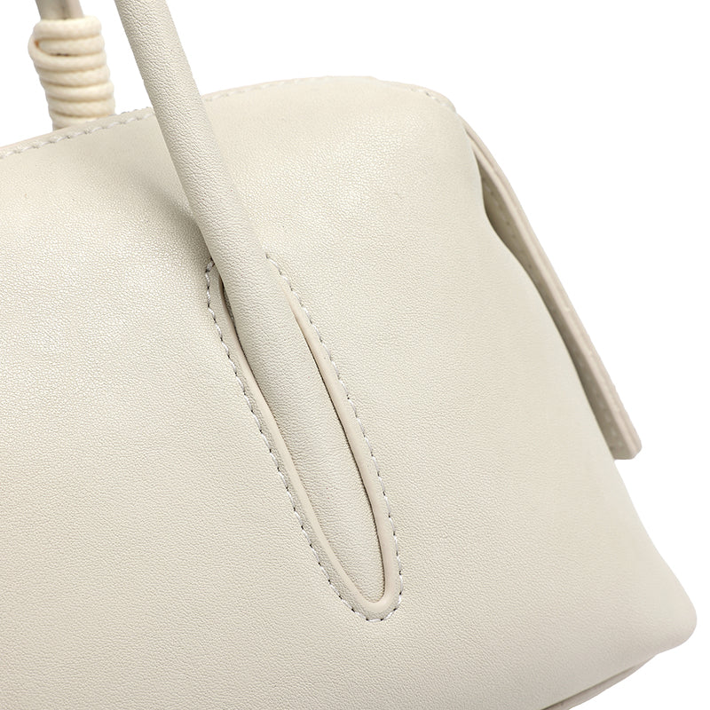 Minimalist Genuine Leather Boston Clutch Bag with Detachable Leather Tag Charm