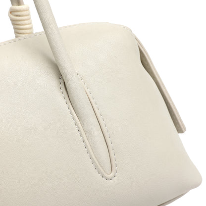 Minimalist Genuine Leather Boston Clutch Bag with Detachable Leather Tag Charm