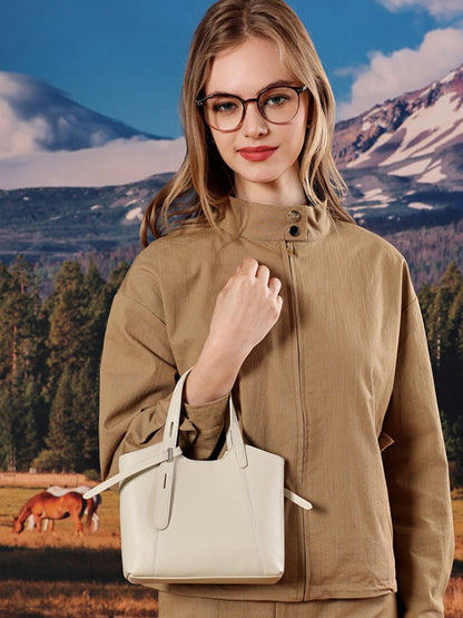 Sleek Genuine Leather Mini Bucket Clutch Bag with Adjustable Straps