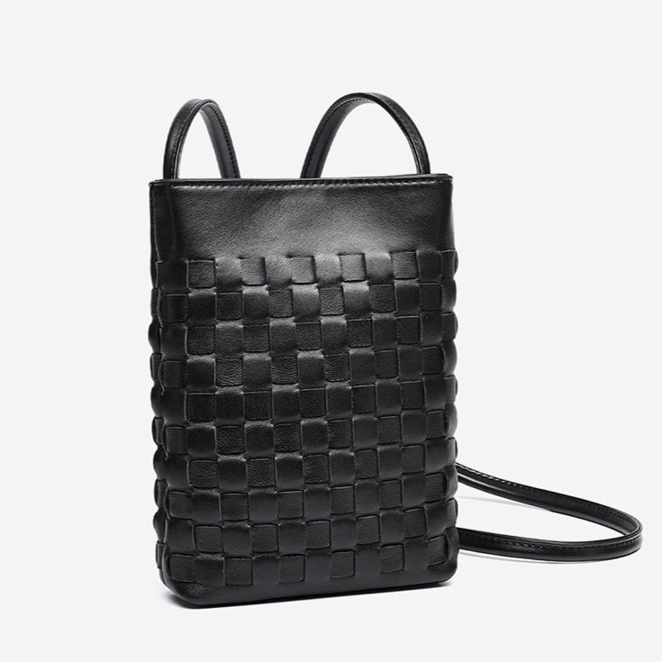 Mellow Sheepskin Leather Mini Woven Phone Clutch Bag