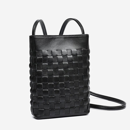 Mellow Sheepskin Leather Mini Woven Phone Clutch Bag