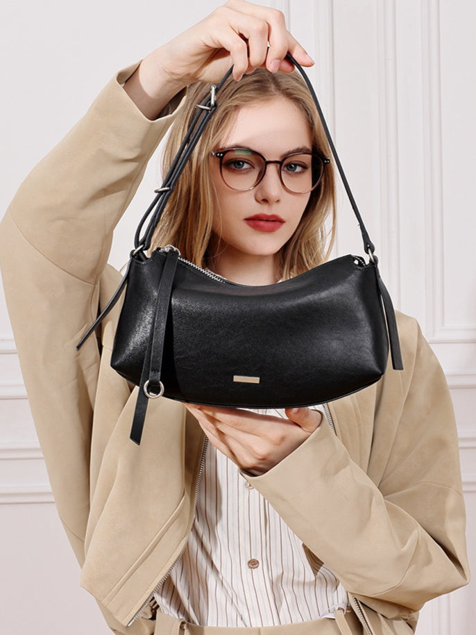 Elegant Genuine Leather Crescent Clutch Bag