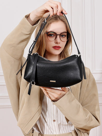 Elegant Genuine Leather Crescent Clutch Bag