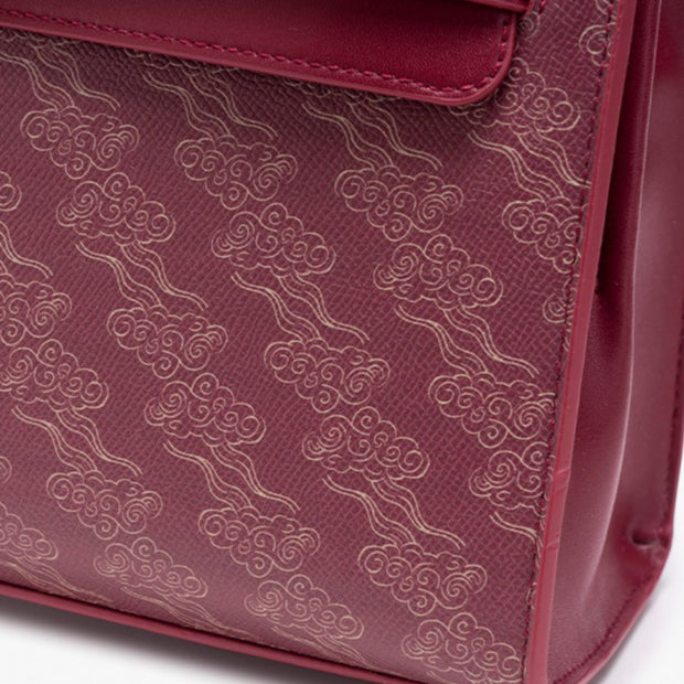 Regal Oriental Cloud Vegan Eco-Leather Tote Clutch Bag with Silk Scarf Charm