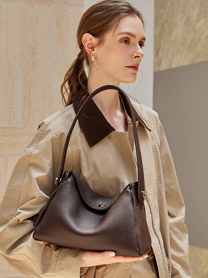 Nonchalant Lychee-Grain Genuine Leather Crossbody Hobo Bag