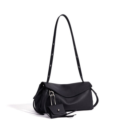 Sculptural Slouchy Genuine Leather Flap Clutch Bag with Mini Coin Pouch