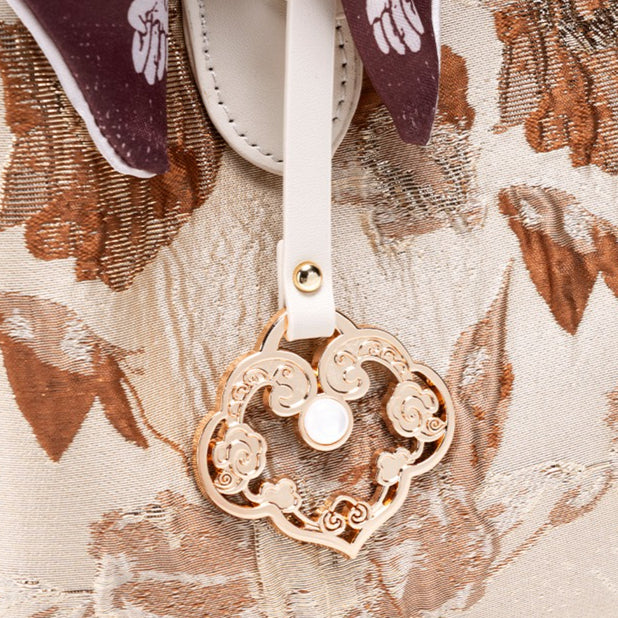 Muted Luxe Floral Jacquard Vegan Eco-Leather Clutch Bag with Silk Scarf Charm
