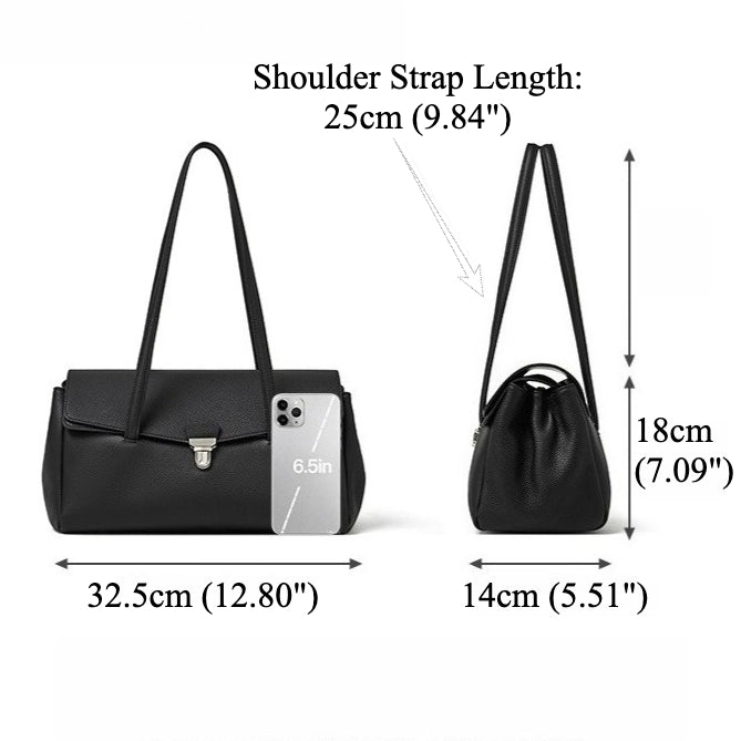 Sleek Pebbled Grain Texture Flap Genuine Leather Tote Clutch Bag