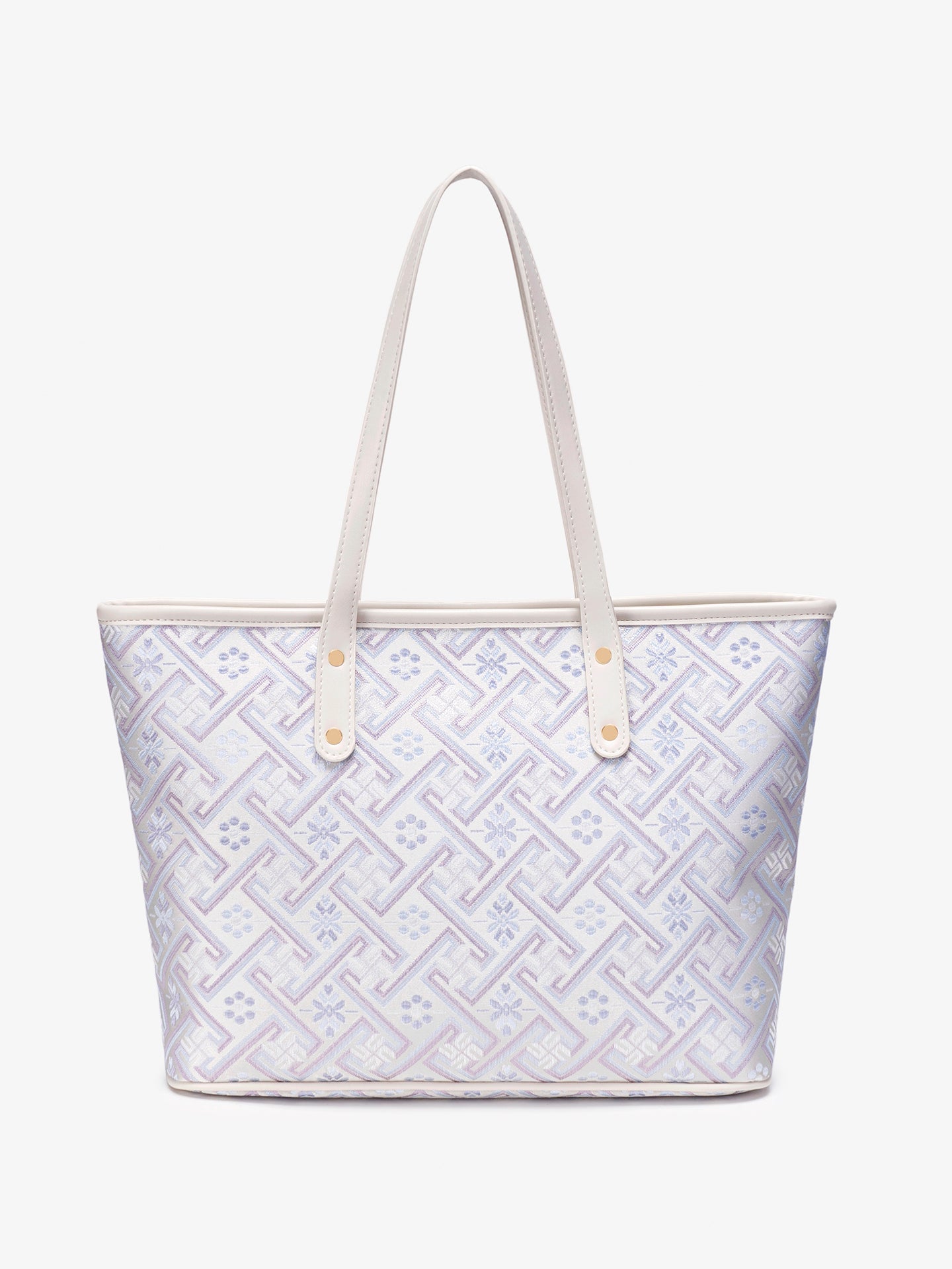 Graceful Oriental Motif Geometric Vegan Eco-Leather Tote Bag