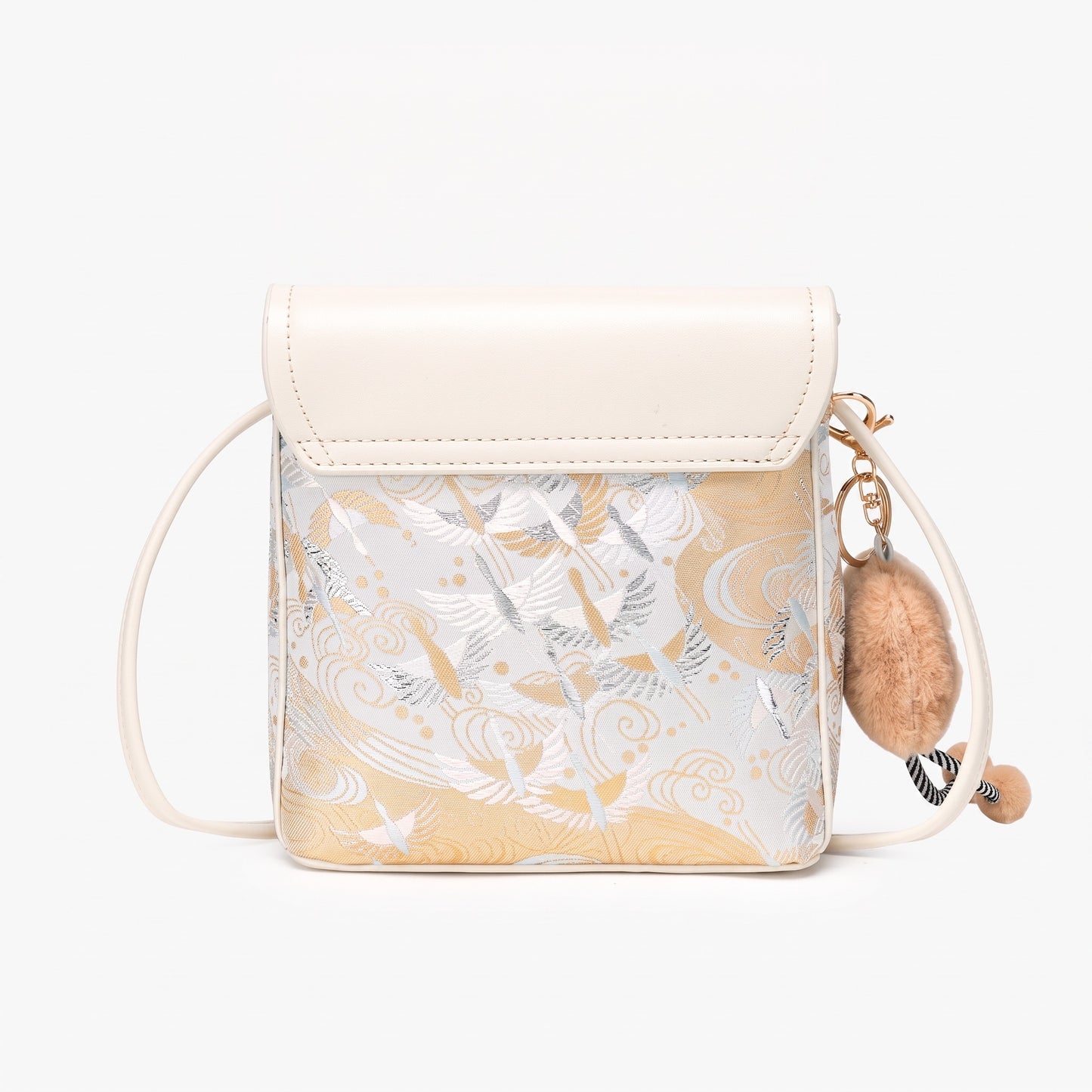 Ethereal Crane Pattern Vegan Eco-Leather Mini Flap Clutch Bag