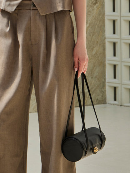 Nostalgic Caviar Genuine Leather Baguette Tube Clutch Bag