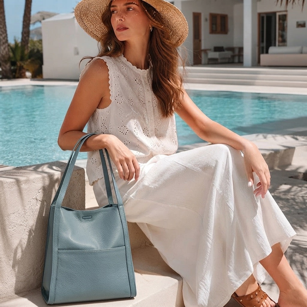 Supple Genuine Leather Spacious Tote Clutch Bag