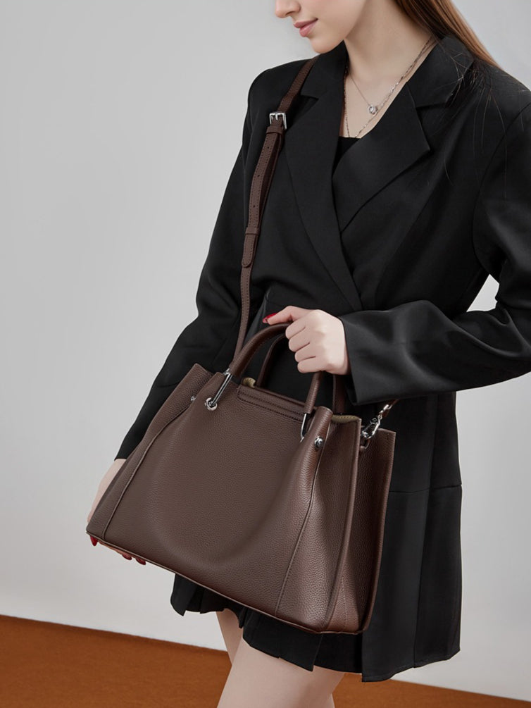 Women's Executive Trapezoid Genuine Leather Tote Bag
