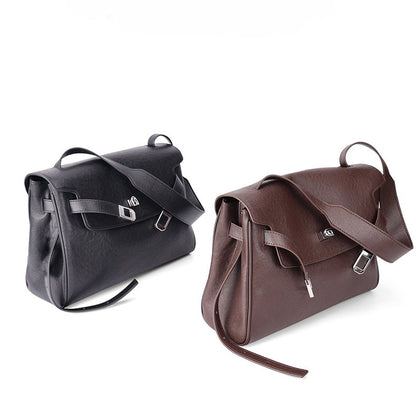 Vintage Lock-Accent Satchel Crossbody Genuine Leather Bag