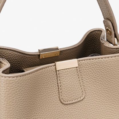 Minimalist Pebbled Vegan Eco-Leather Bucket Clutch Bag with Bear Charm