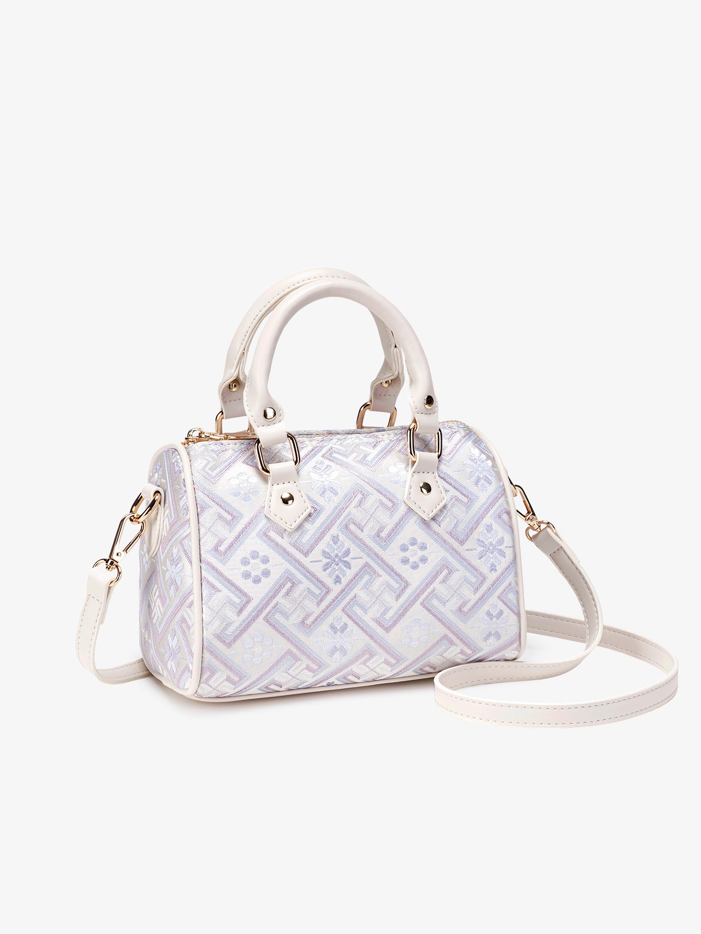 Refined Oriental Brocade Motif Vegan Eco-Leather Boston Clutch Bag