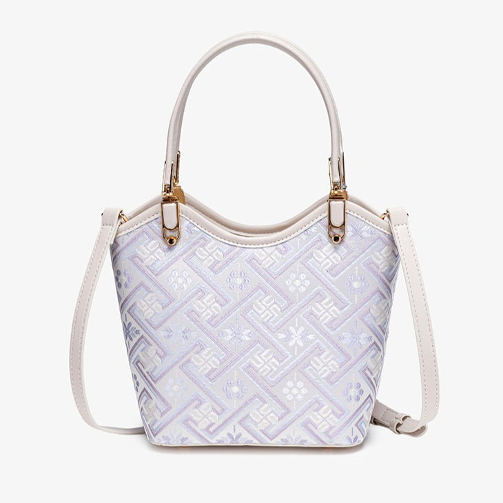 Opulent Brocade Vegan Eco-Leather Bucket Clutch Bag with Tassel Charm