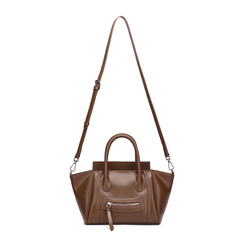 Maillard Style Genuine Leather Smile Flap Satchel Crossbody Bag