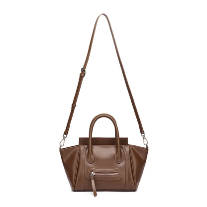 Maillard Style Genuine Leather Smile Flap Satchel Crossbody Bag