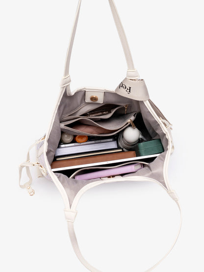 Elegant Oriental Embroidery Vegan Eco-Leather Tote Clutch Bag with Charm