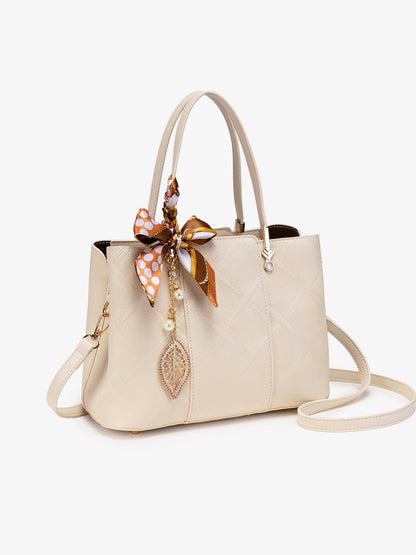 Delicate Vegan Eco-Leather Tote Clutch Bag with Silk Scarf Charm