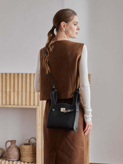 Classic Genuine Leather Chic Daily Crossbody Bucket Bag