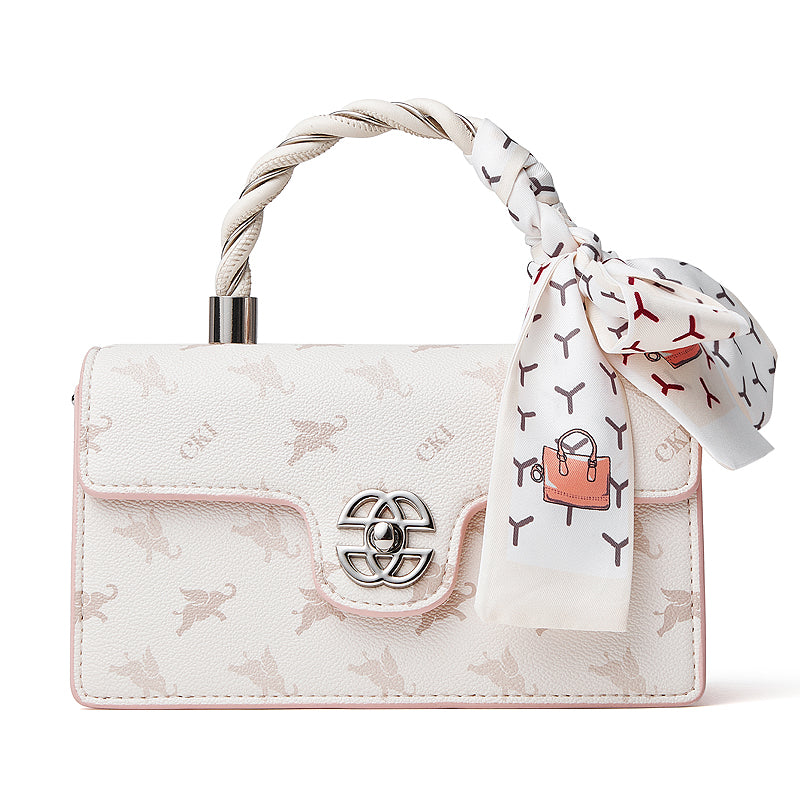 Borsa a spalla a tracolla retrò in vera pelle con decorazione a foulard