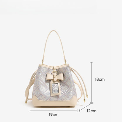 Delicate Geometric Vegan Eco-Leather Petite Bucket Clutch Bag with Bow Knot Charm