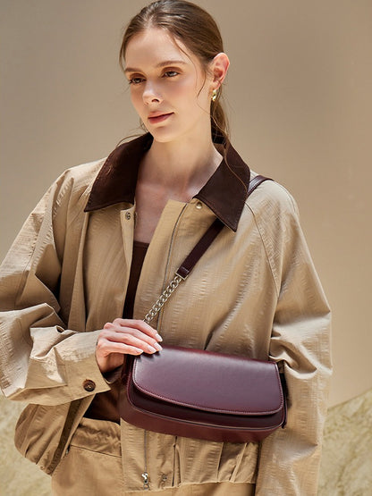 Minimalist Vintage Genuine Leather Baguette Saddle Bag