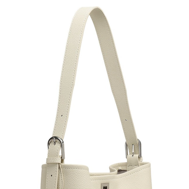 Sculpted Genuine Leather Medium Bucket Bag with Clean Linear Topstitching