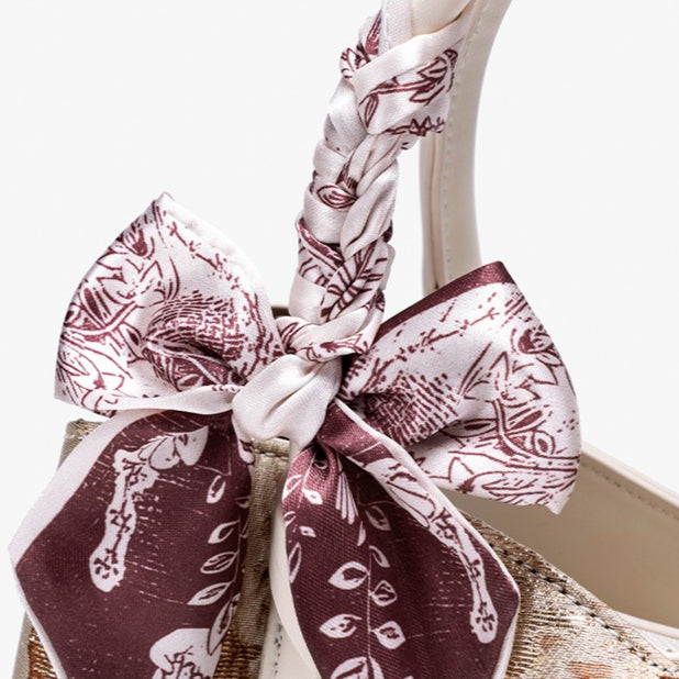 Muted Luxe Floral Jacquard Vegan Eco-Leather Clutch Bag with Silk Scarf Charm