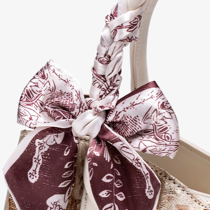 Muted Luxe Floral Jacquard Vegan Eco-Leather Clutch Bag with Silk Scarf Charm