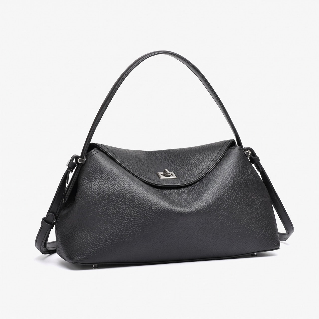 Slouchy Pebbled Genuine Leather Pillow Flip Clutch Bag