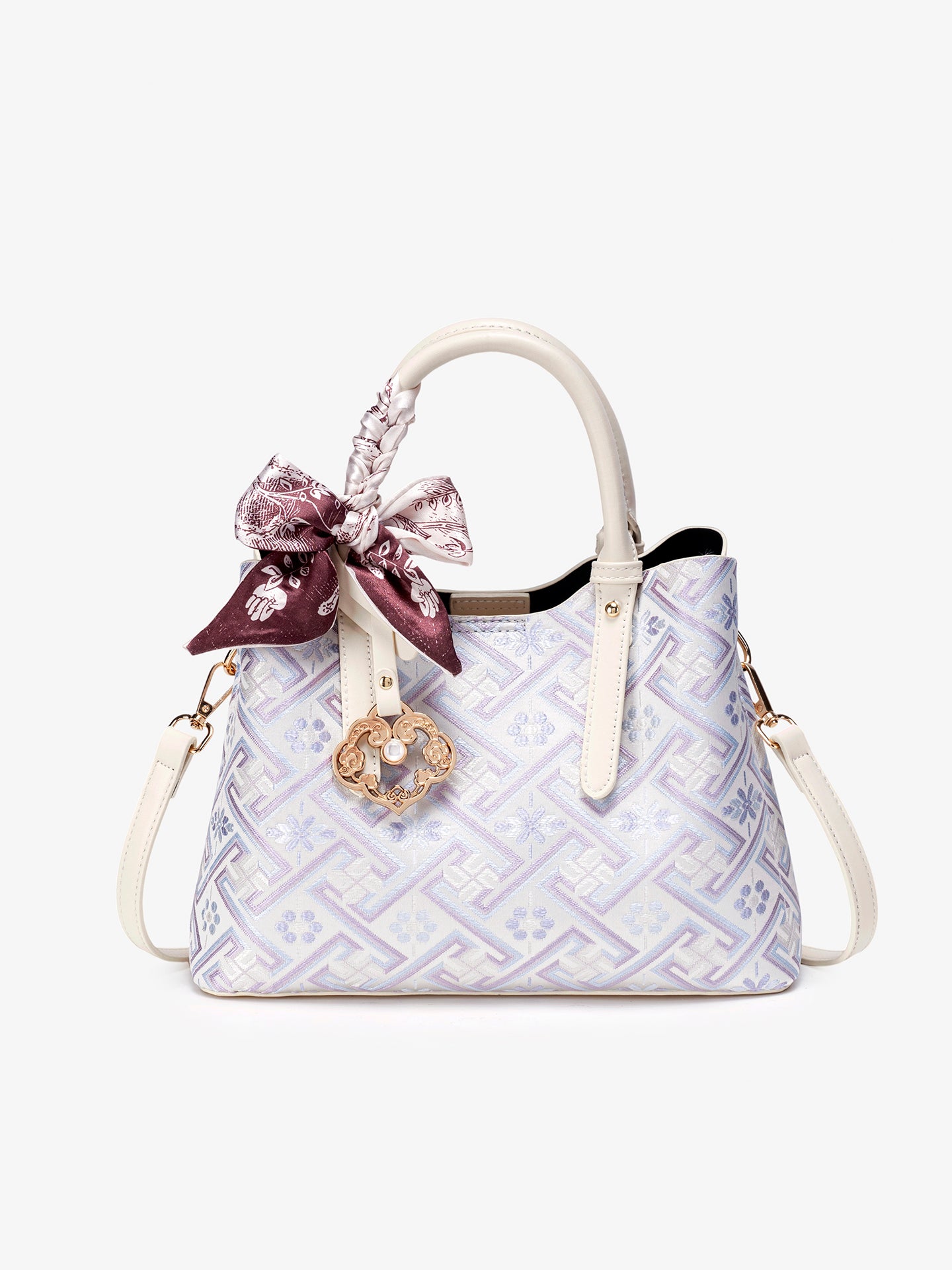 Oriental Brocade Motif Vegan Eco-Leather Mini Tote Clutch Bag
