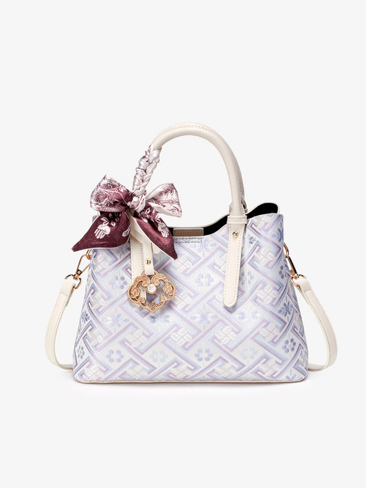 Oriental Brocade Motif Vegan Eco-Leather Mini Tote Clutch Bag
