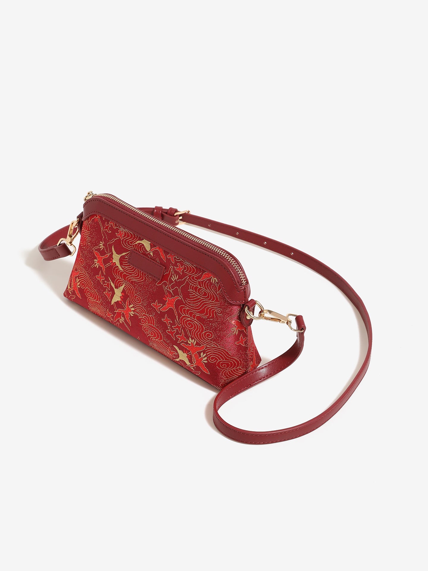Radiant Oriental Crane Pattern Vegan Eco-Leather Clutch Bag