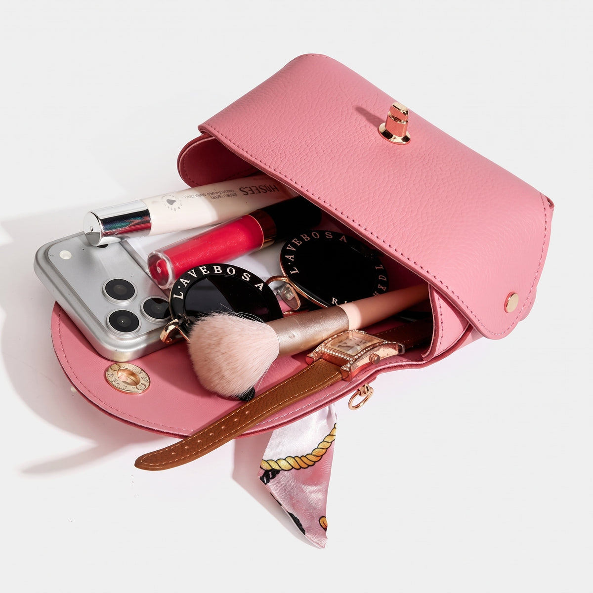 Borsa elegante retrò a spalla e tracolla in vera pelle con catena e foulard di seta