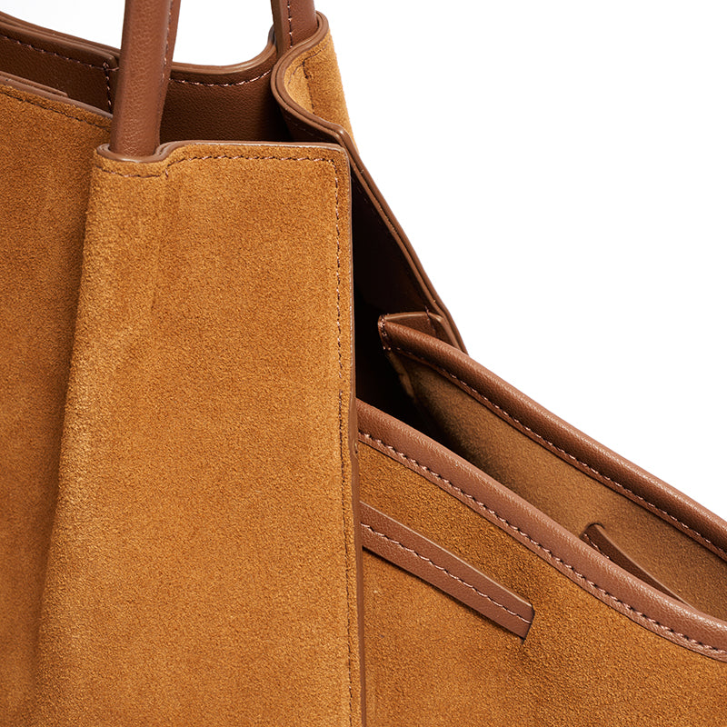 Vintage Slouchy Suede Genuine Leather Tote Clutch Bag