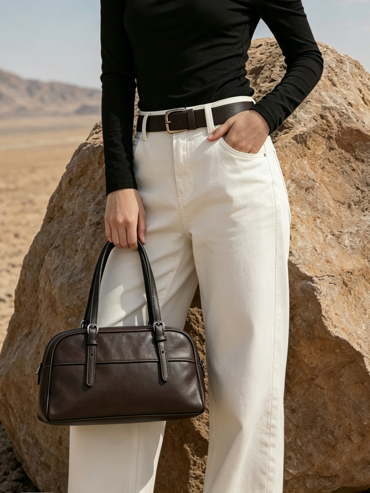 Mellow Rustic Genuine Leather Boston Clutch Bag