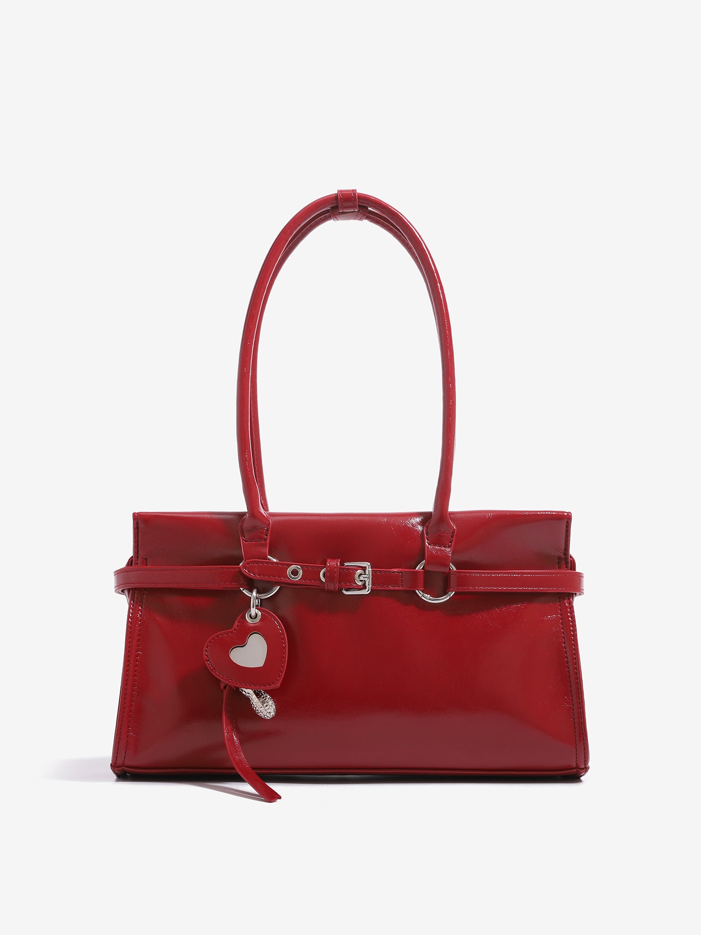 Vintage Glossy Vegan Eco‑Leather Clutch Bag with Heart Charm