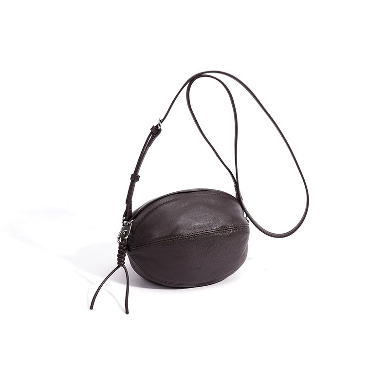 Modern Supple Genuine Sheepskin Leather Oval Rugby Clutch Bag