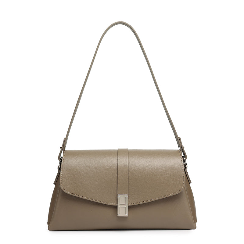 Borsa minimalista a spalla in vera pelle con fibbia H distintiva