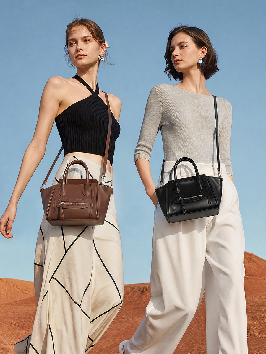 Maillard Style Genuine Leather Smile Flap Satchel Crossbody Bag