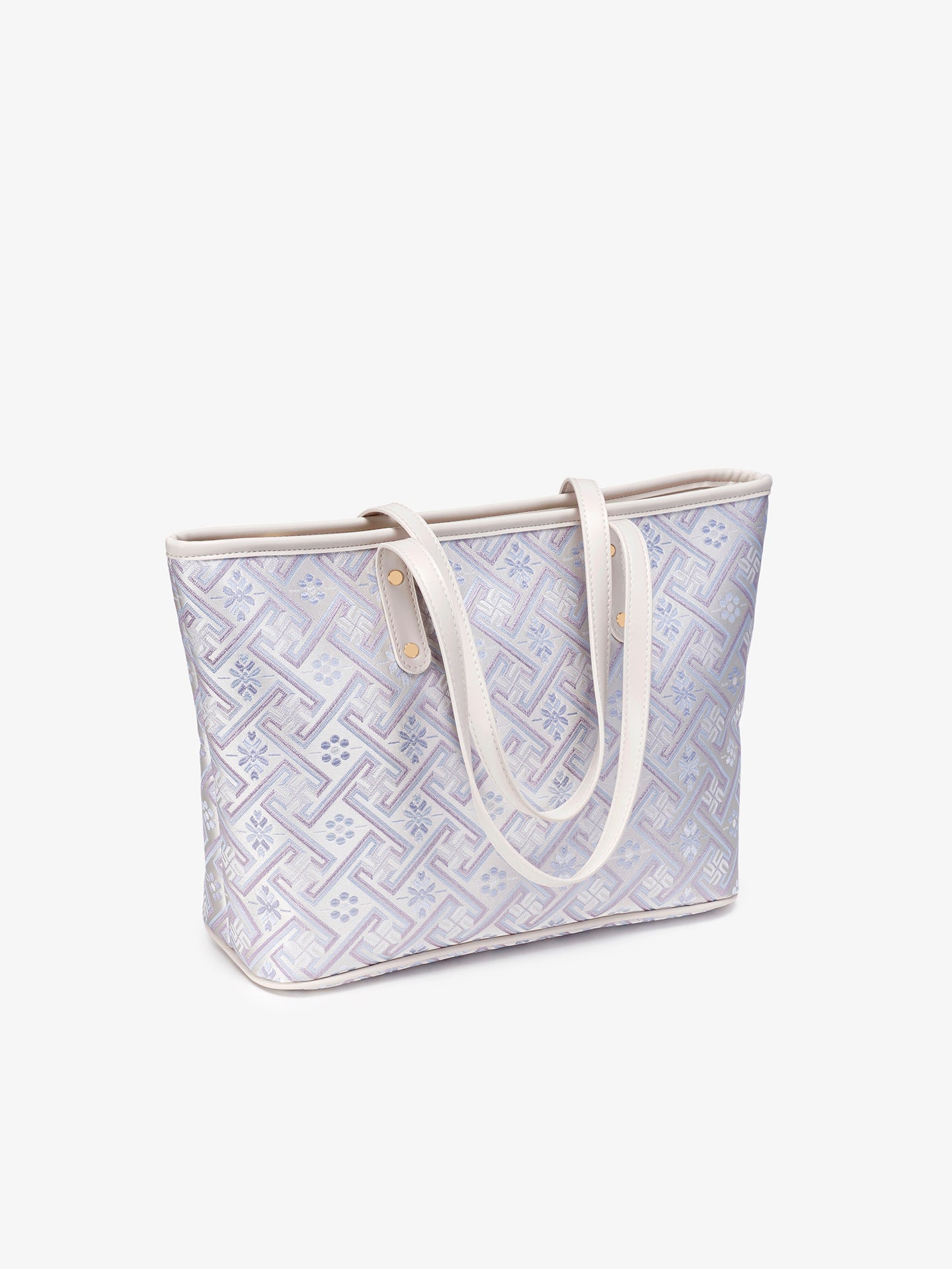 Graceful Oriental Motif Geometric Vegan Eco-Leather Tote Bag