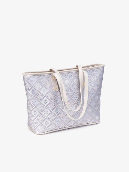 Graceful Oriental Motif Geometric Vegan Eco-Leather Tote Bag