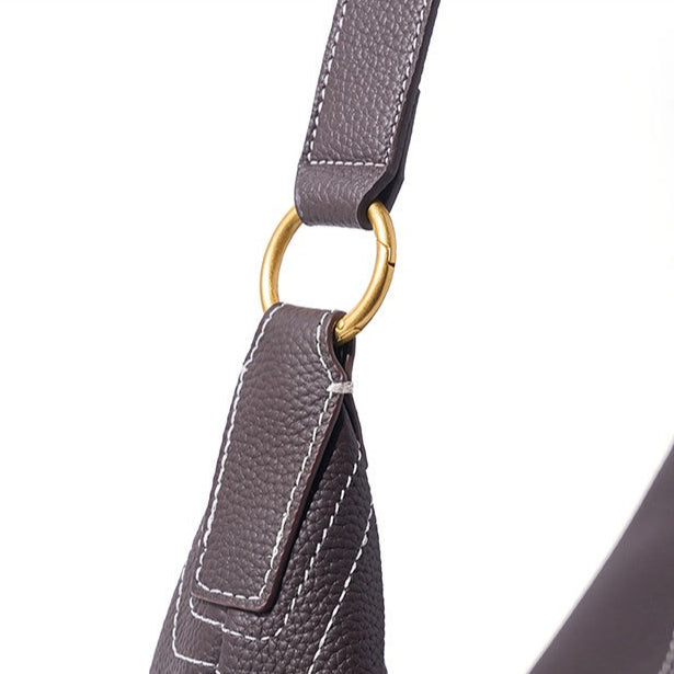 The Pebbled Genuine Leather Hobo Shoulder Bag with Contrast Stitching